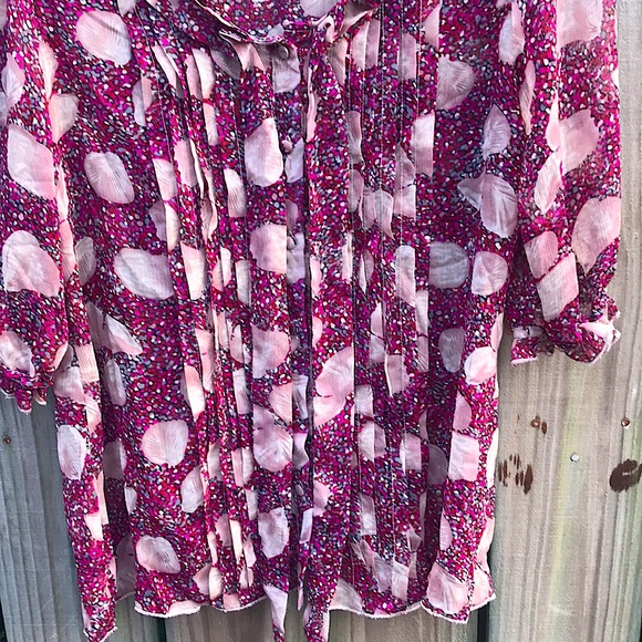 Willi Smith - Maroon Sheer Floral Boho Blouse - M - Picture 5 of 6